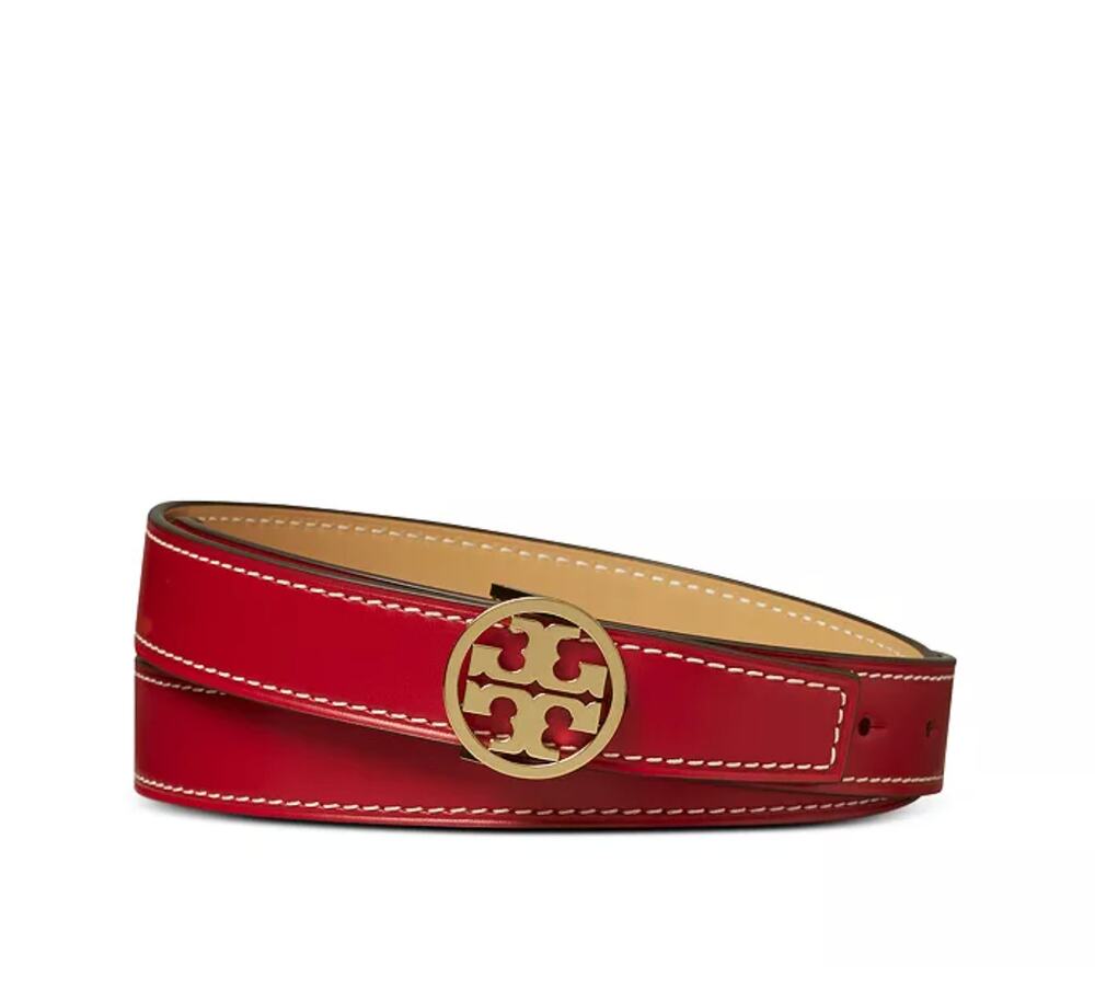 Tory Burch Miller 1" Smooth Reversible Belt Red/Gold Large